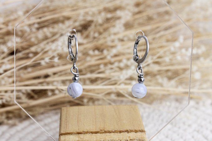 Boucles d'oreilles Calcédoine bleue