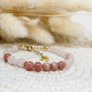 Bracelet Quartz rose & Rhodochrosite – Douceur & Guérison du cœur