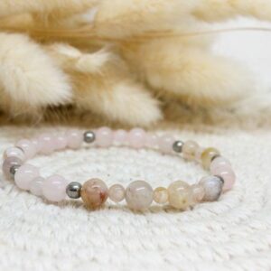 Bracelet Agate Fleur & Quartz rose – Douceur & Épanouissement du cœur