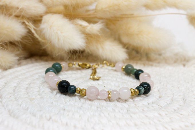 Bracelet Agate mousse & Quartz rose – Douceur & Renouveau du cœur