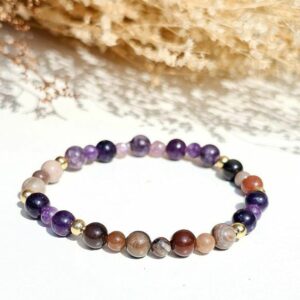 Bracelet Lépidolite & Bois fossilisé – Apaisement & Ancrage